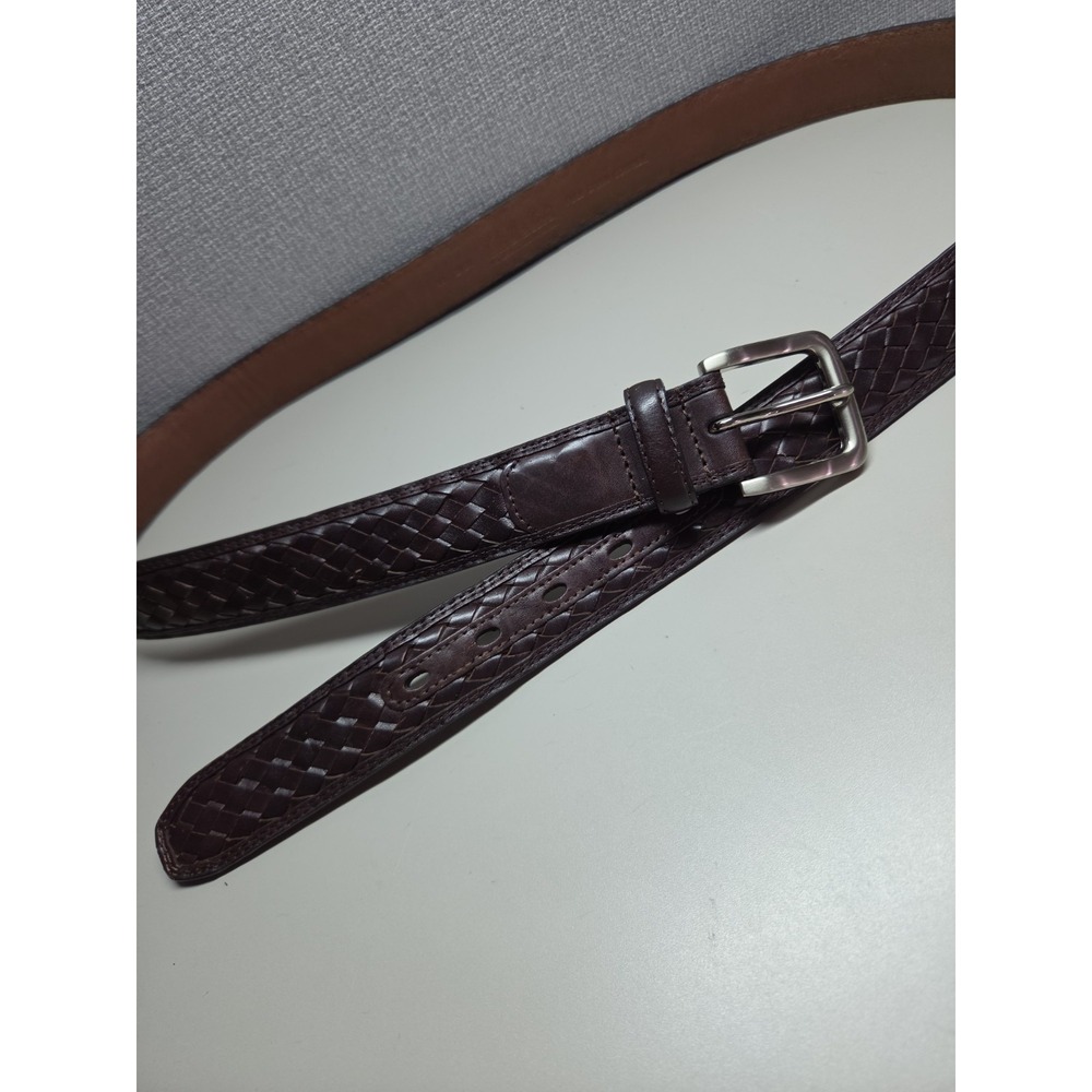 Cabelas Leather Belt Sz 48 Top Grain Cowhide Basket weave Woven Brown 2928